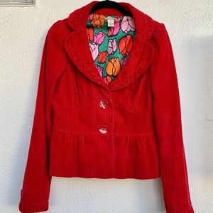 Elevenses Anthropologie red corduroy jacket